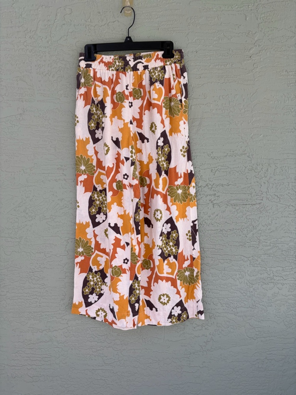 Christian Siriano New York Pants Womens S Floral Wide Leg Pull On Orange